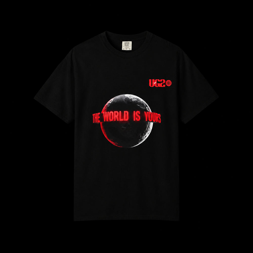 Graphic T-Shirt — 'The World Is Yours' / 'The Eyes, Chico They Never Lie' Red Noir Design