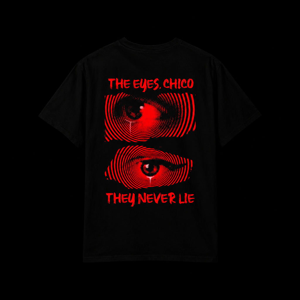 Graphic T-Shirt — 'The World Is Yours' / 'The Eyes, Chico They Never Lie' Red Noir Design